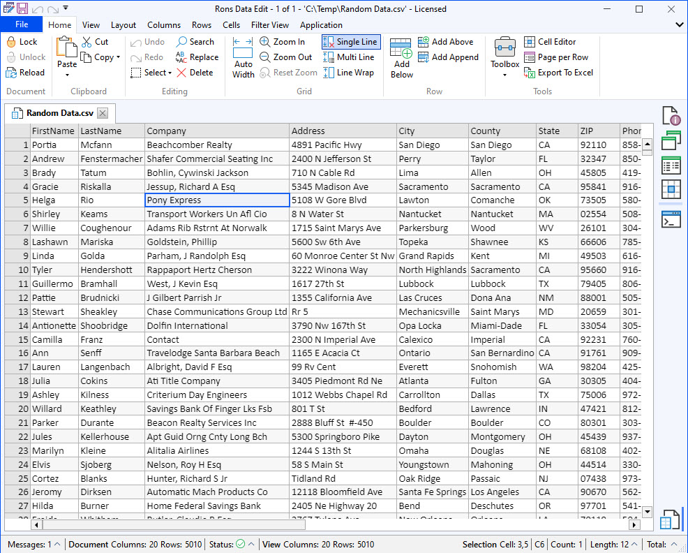 Rons CSV Editor